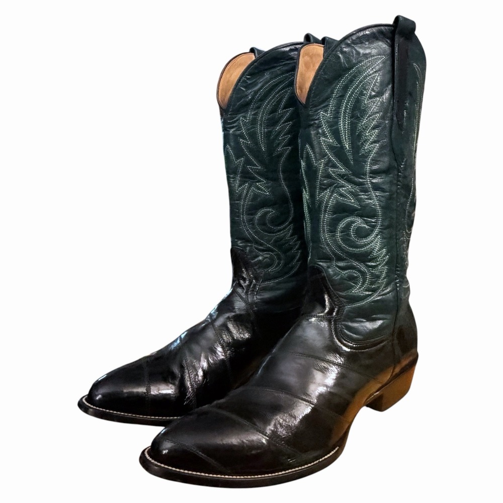 Angi VTG Emerald Green Eel Leather Cowboy Boots Mens 11 EE Western Exotic